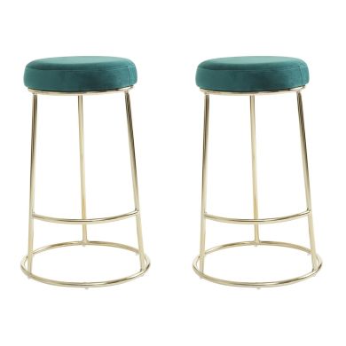 Manhattan Velvet Bar Stools In Green With Metal Frame In Pair