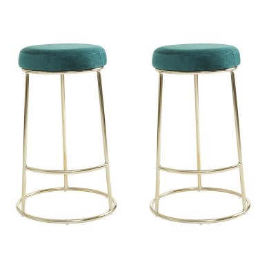 Manhattan Velvet Bar Stools In Green With Metal Frame In Pair