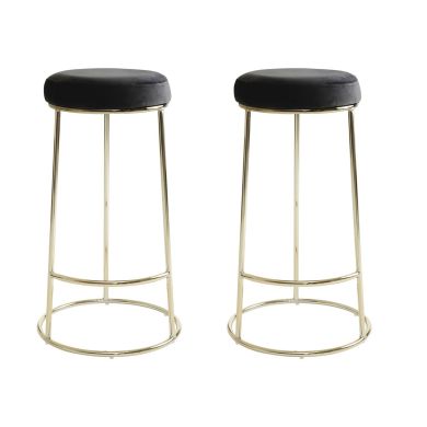 Manhattan Tall Velvet Bar Stools In Black With Metal Frame In Pair