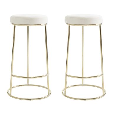 Manhattan Tall Velvet Bar Stools In Cream With Metal Frame In Pair