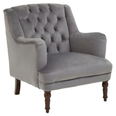 Lily Velvet Upholstered Armchair In Grey