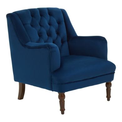 Lily Velvet Upholstered Armchair In Midnight Blue