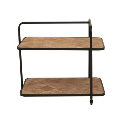 Kickford Wooden Serving Trolley In Natural With Black Iron Frame