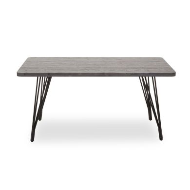 Anube Rectangular Wooden Dining Table In Dark Grey With Black Metal Legs