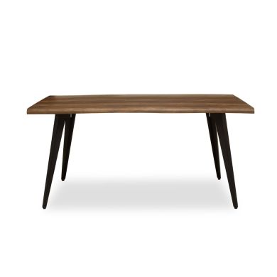 Assia Rectangular Wooden Dining Table In Brown With Black Metal Legs