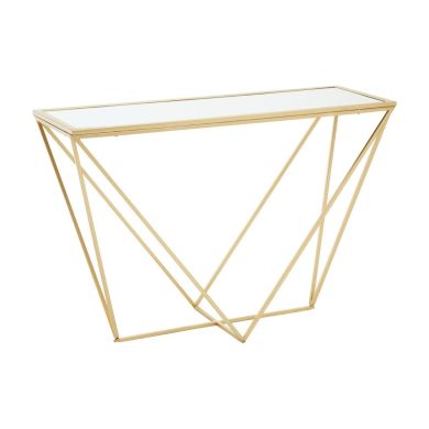Farran Mirrored Console Table With Gold Triangular Metal Base