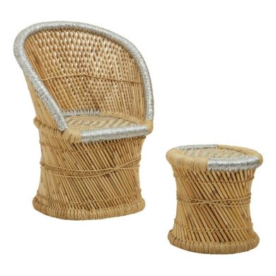 Rowton Bamboo Chair And Stool In Natural And Grey