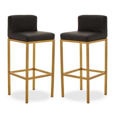 Bolney Black Faux Leather Bar Chairs With Gold Metal Base In Pair