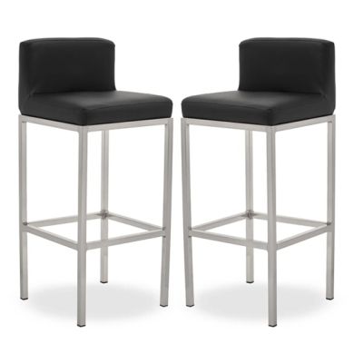 Bolney Black Faux Leather Bar Chairs With Chrome Metal Base In Pair