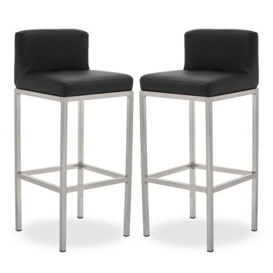 Bolney Black Faux Leather Bar Chairs With Chrome Metal Base In Pair