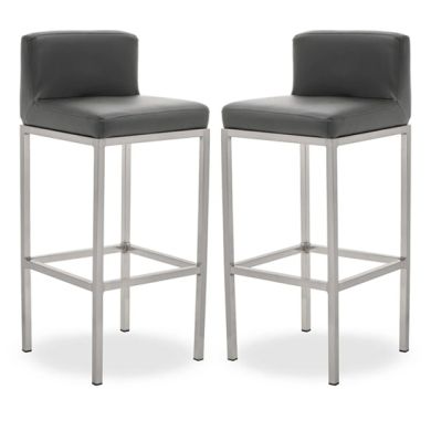 Bolney Grey Faux Leather Bar Chairs With Chrome Metal Base In Pair
