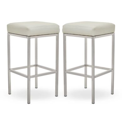 Bolney White Faux Leather Bar Stools With Chrome Metal Base In Pair