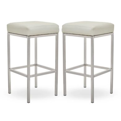 Bolney White Faux Leather Bar Stools With Chrome Metal Base In Pair