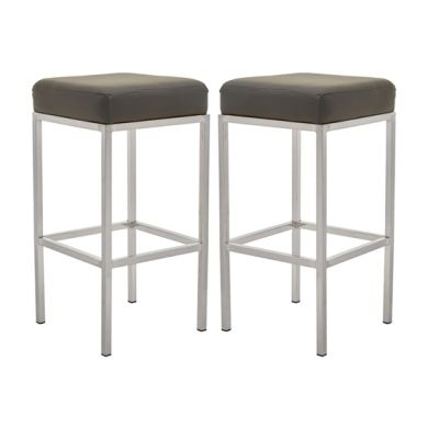 Bolney Grey Faux Leather Bar Stools With Chrome Metal Base In Pair