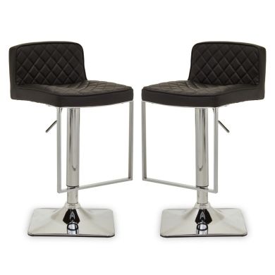 Baian Black Leather Effect Bar Stools With Chrome Base In Pair