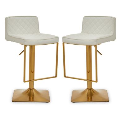 Baian White Leather Effect Bar Stools With Gold Base In Pair