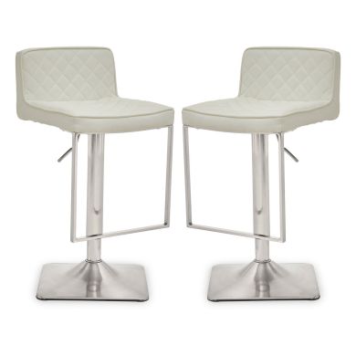 Baian White Leather Effect Bar Stools With Chrome Base In Pair