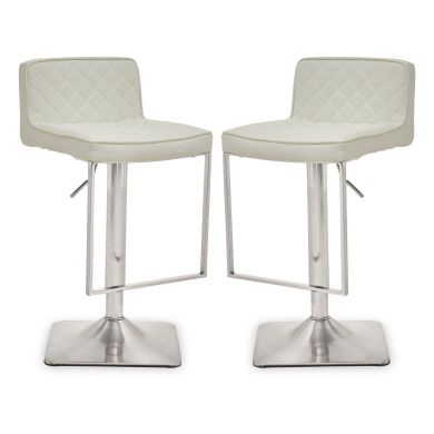 Baian White Leather Effect Bar Stools With Chrome Base In Pair