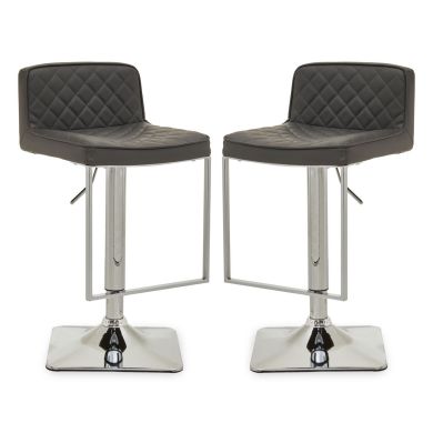 Baian Dark Grey Leather Effect Bar Stools With Chrome Base In Pair