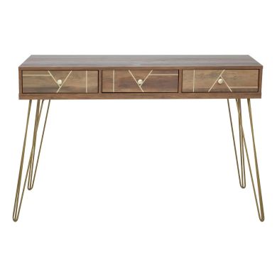 Flori Wooden Computer Desk With 3 Drawers In Brown