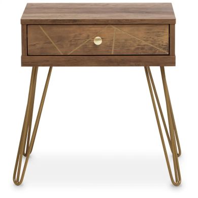 Flori Wooden Side Table With 1 Drawer And Hairpin Legs