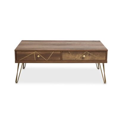 Flori Wooden Coffee Table With 2 Drawers In Brown