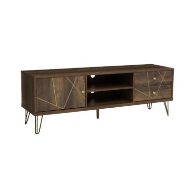 Flori Wooden TV Stand With 1 Door And 2 Drawers In Brown