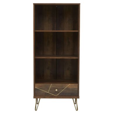 Flori Wooden Bookcase With 2 Shelves And 1 Drawer In Brown
