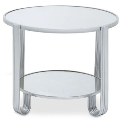 Jolie Round Mirrored Top Side Table With Silver Metal Frame