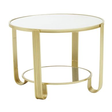 Jolie Round Mirrored Top Side Table With Gold Metal Frame