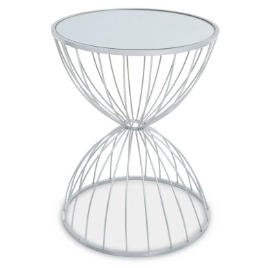 Jolie Hourglass Mirrored Top Side Table With Silver Metal Frame