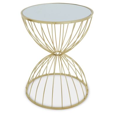 Jolie Hourglass Mirrored Top Side Table With Gold Metal Frame