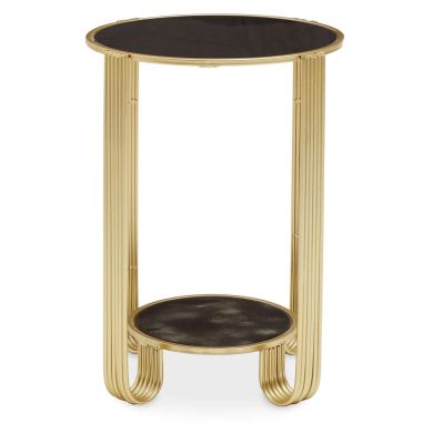 Jolie Round Mirrored End Table In Black With Gold Frame