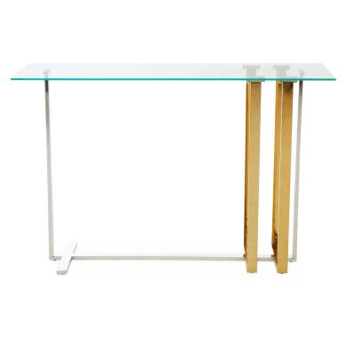 Alvea Rectangular Glass Top Console Table With Stainless Steel Base