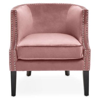 Larissa Velvet Studded Bedroom Chair In Pink With Black Rubberwood Legs