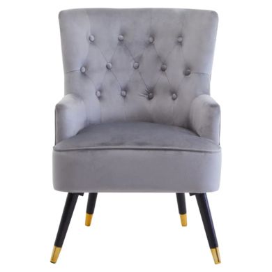 Loretta Velvet Tufted Bedroom Chair In Grey
