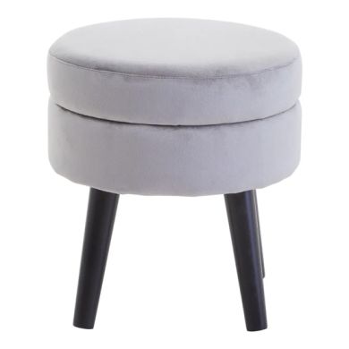 Loretta Velvet Stool In Grey With Black Wooden Legs