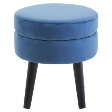 Loretta Velvet Stool In Midnight Blue With Black Wooden Legs