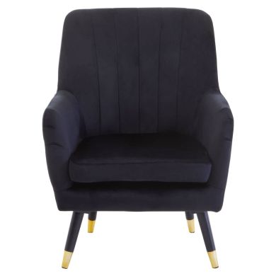 Loretta Velvet Scalloped Armchair In Black