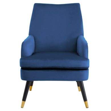 Loretta Velvet Armchair In Midnight Blue With Black Wood Legs