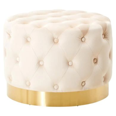 Loretta Velvet Stool In Stone With Matte Gold Finish Base