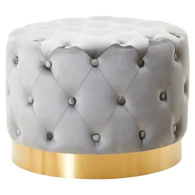 Loretta Velvet Stool In Grey With Matte Gold Finish Base