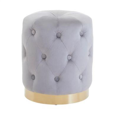 Loretta Velvet Button Tufted Stool In Grey