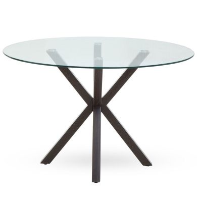 Salford Round Clear Glass Dining Table With Black Wood Legs