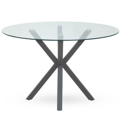 Salford Round Clear Glass Dining Table With Grey Wood Legs
