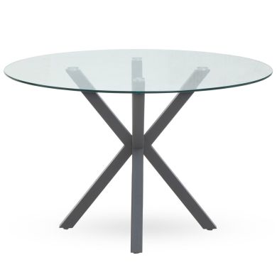 Salford Round Clear Glass Dining Table With Grey Wood Legs