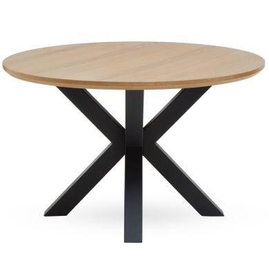 Salford Round Wooden Dining Table In Natural With Black Metal Legs