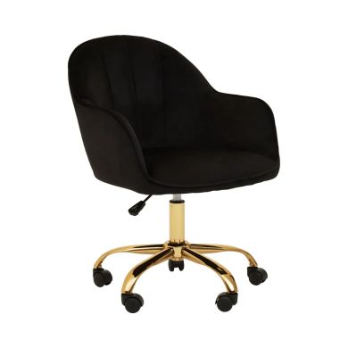 Brent Velvet Home And Office Chair In Black With Gold Base