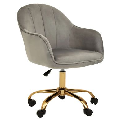 Brent Velvet Home And Office Chair In Light Grey With Gold Base