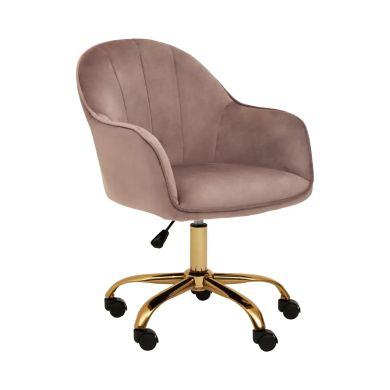 Brent Velvet Home And Office Chair In Pink With Gold Base